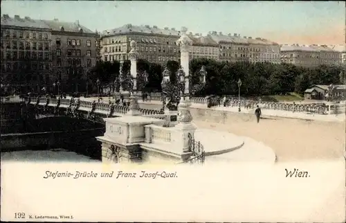 Ak Wien 1 Innere Stadt, Stefanie-Brücke und Franz Josef-Quai