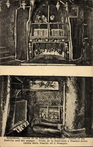 Ak Bethlehem Palästina, Grotte de la Nativitie et la Creche