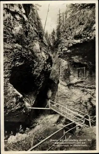 Ak Graz Steiermark, Alpenklubsteig durch Bärenschützschlucht am Hochlantsch