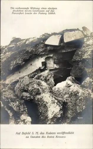 Ak Liège Lüttich Wallonien, Panzerfort Loucin, Festung Lüttich, Wirkung eines deutschen Geschosses