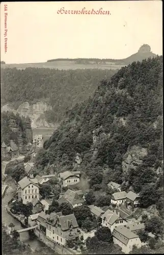 Ak Hřensko Herrnskretschen Elbe Region Aussig, Panorama, Teilansicht Ort