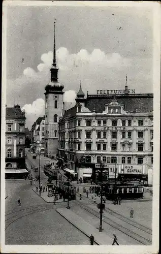 Ak Brno Brünn Südmähren, Kirchengasse, Telefunken, Kino Central