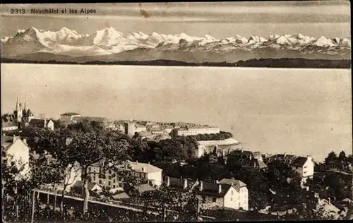 Ak Neuchâtel Neuenburg Stadt, Teilansicht mit Alpen
