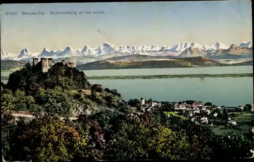 Ak La Neuveville Kanton Bern Schweiz, Schlossberg und Alpen
