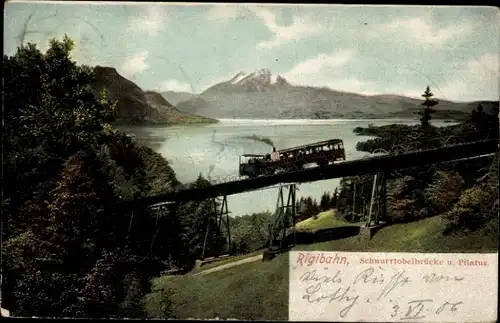 Ak Kanton Schwyz, Rigibahn, Schnurrtobelbrücke u. Pilatus