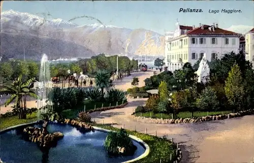 Ak Pallanza Lago Maggiore Piemonte, Parkanlage, Springbrunnen