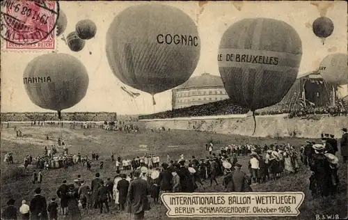 Ak Berlin Wilmersdorf Schmargendorf, Internationales Ballon-Wettfliegen 1908