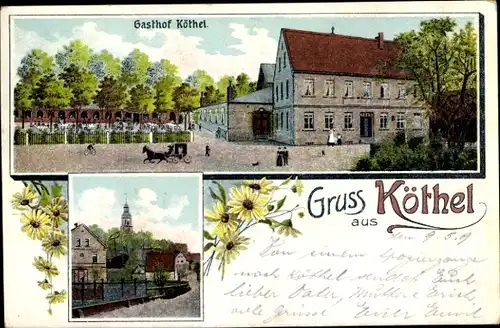 Ak Köthel Schönberg in Sachsen, Gasthof, Ortspartie