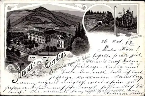 Litho Schönheiderhammer Schönheide im Erzgebirge Sachsen, Rockenstein, Hendel's Gasthaus