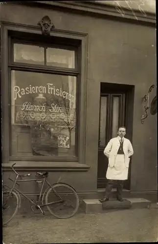 Foto Ak Hamburg Wandsbek, Friseur Heinrich Stix, Volksdorfer Str. 115, Fahrrad, ca. 1911