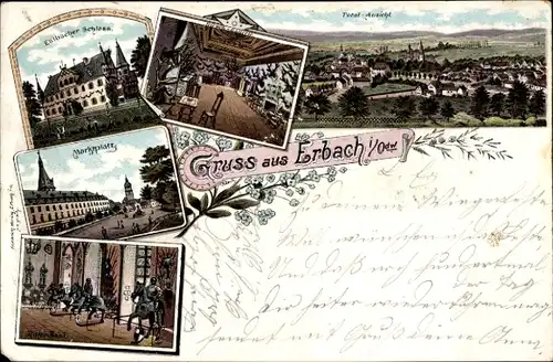 Litho Erbach im Odenwald Hessen, Marktplatz, Schloss
