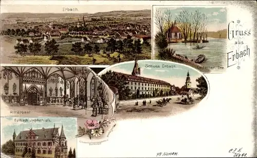 Litho Erbach im Odenwald Hessen, Schloss, Rittersaal, Jagdschloss