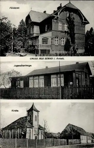 Ak Serno Coswig in Anhalt, Kirche, Försterei, Jugendherberge