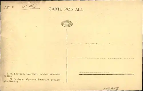 Ak M. Leveque, algemeen Secretaris bedankt den Köning, Adel Belgien