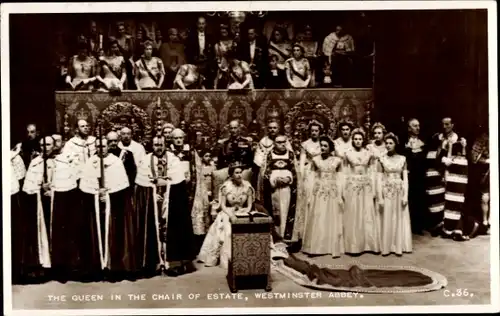 Ak London, The Queen takes her seat in the Chair of State, Westminster Abbey, Coronation 1953