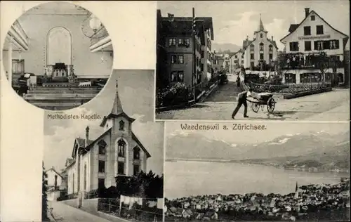 Ak Wädenswil Kanton Zürich, Gesamtansicht, Straßenpartie, Methodisten-Kapelle