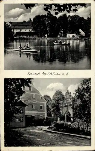 Ak Świerzawa Schönau an der Katzbach Schlesien Polen, Brauerei Alt Schönau, Teich, Boote