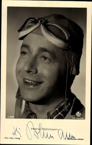Ak Schauspieler Heinz Rühmann, Portrait, Fliegerbrille, Autogramm