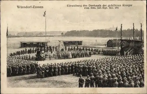 Ak Wünsdorf Zossen Brandenburg, Einweihung, Denkmal der gefallenen Krieger v. Res. Inf. Rgt. No 204