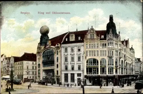 Ak Wrocław Breslau Schlesien, Ring, Ohlauerstraße