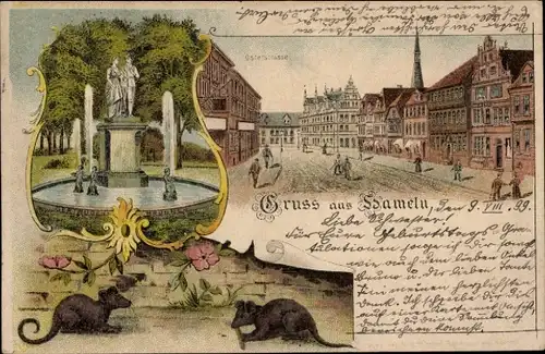Litho Hameln an der Weser Niedersachsen, Osterstraße, Ratten