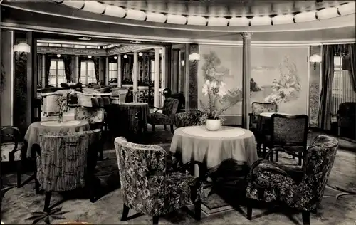Ak  Doppelschrauben Motorschiff Cordillera, HAPAG, Gesellschaftszimmer mit Blick in den Teepavillon