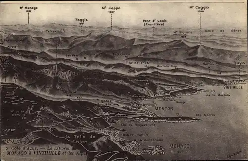 Ak Monte Carlo Monaco, Cote d'Azur, Monego, Caggio, Ceppo, Taggia, Mento, Vintimille