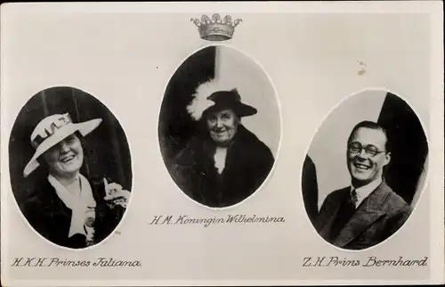 Ak Königin Wilhelmina der Niederlande, Prinzessin Juliana, Prinz Bernhard