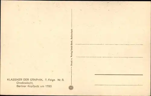 Künstler Ak Chodowiecki, Klassiker der Graphik, Berliner Kopfputz um 1780