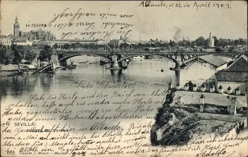 Ak Sevilla Andalusien Spanien, Blick zur Brücke