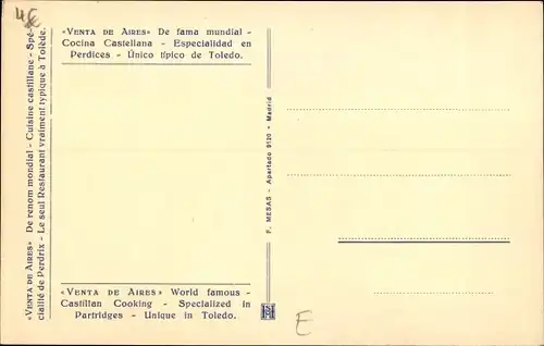 Ak Toledo Kastilien La Mancha, Venta de Aires, Fundada El 1891