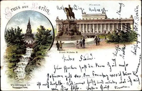 Litho Berlin, Museum, Reiterstandbild Friedrich Wilhelm III, Wassersturz Victoriapark Kreuzberg