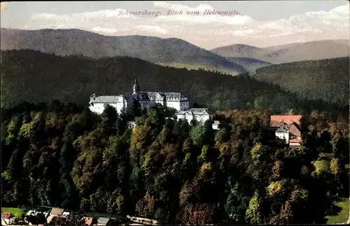 Ak Schwarzburg Thüringer Wald, Panorama vom Helenensitz aus