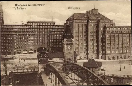 Ak Hamburg Mitte Altstadt, Chilehaus, Ballinhaus, Brücke, Hamburgs Wolkenkratzer