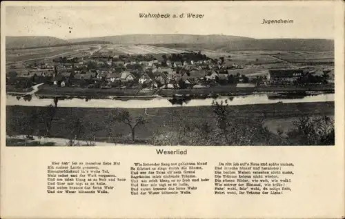 Ak Wahmbeck Bodenfelde an der Weser, Gesamtansicht, Weserlied