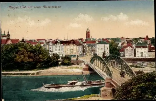 Ak Minden in Westfalen, Teilansicht mit neuer Weserbrücke