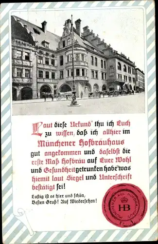 Ak München Bayern, Urkunde Hofbräuhaus, Kutschen