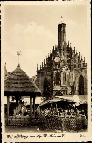 Ak Nürnberg in Mittelfranken, Weihnachtskrippe am Christkindlmarkt