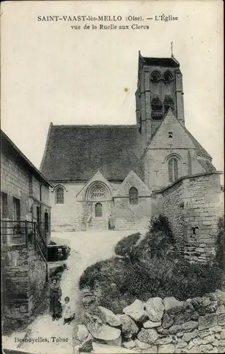 Ak Saint Vaast les Mello Oise, l'Eglise, vue de la Ruelle aux Clercs