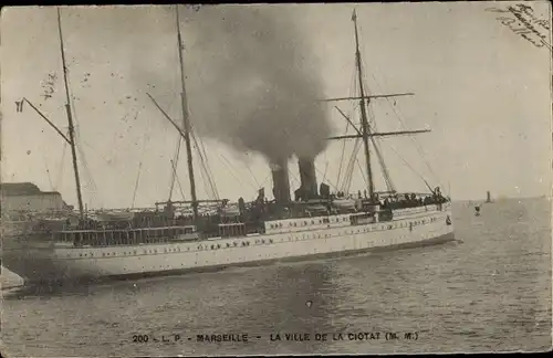 Ak Marseille Bouches du Rhône, La Ville de la Ciotat, Dampfschiff