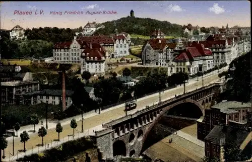 Ak Plauen im Vogtland, König Friedrich August Brücke, Stadt, Panorama