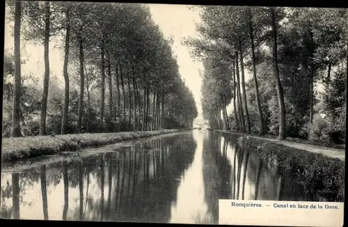 Ak Ronquières Braine le Comte Wallonien Hennegau Belgien, Canal en face de la Gare