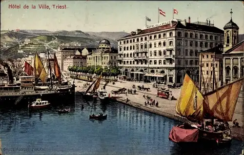 Ak Triest Trieste Friuli Venezia Giulia, Hafen, Hotel de la Ville