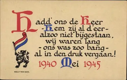 Ak Niederländische Fahne, Löwe, Zitat