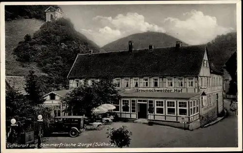 Ak Zorge im Kreis Osterode im Harz, Braunschweiger Hof, Zapfsäule