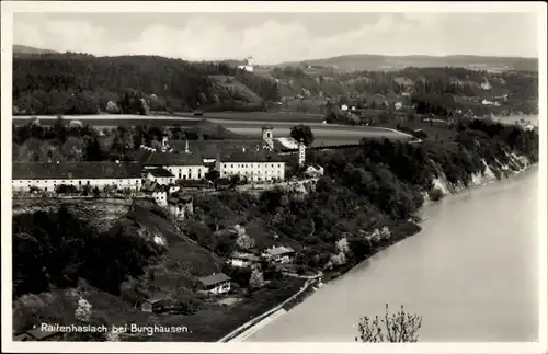 Ak Raitenhaslach Burghausen im Kreis Altötting Oberbayern, Luftbild, Fluss, Umgebung