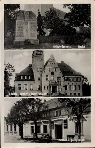 Ak Cammer bei Belzig, Kriegerdenkmal, Kirche, Schloss, Gasthof