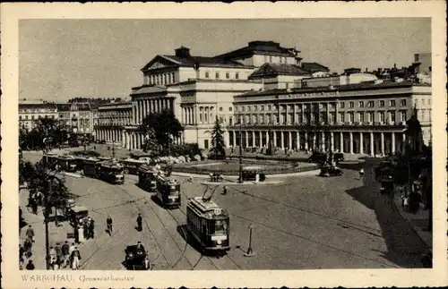 Ak Warszawa Warschau Polen, Großes Theater, Straßenbahnen