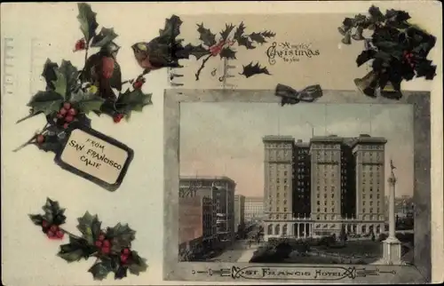 Ak San Francisco Kalifornien USA, Frohe Weihnachten, St Francis Hotel