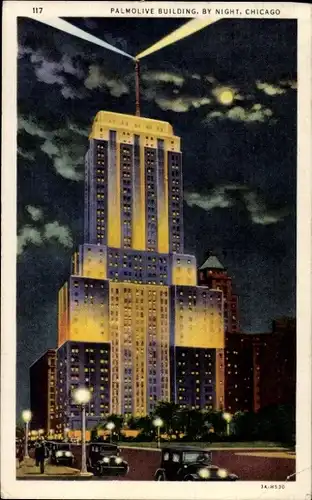 Ak Chicago Illinois USA, Palmolive Building bei Nacht
